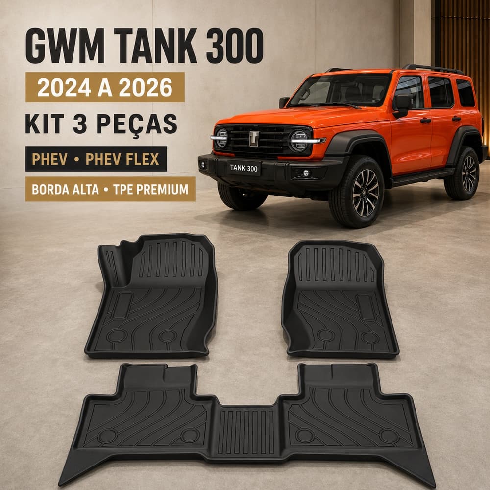 Jogo De Tapetes Com 3 Peças Premium Bandeja Borda Alta Borracha Tpe 3D Para GWM Tank 300 2022-2026