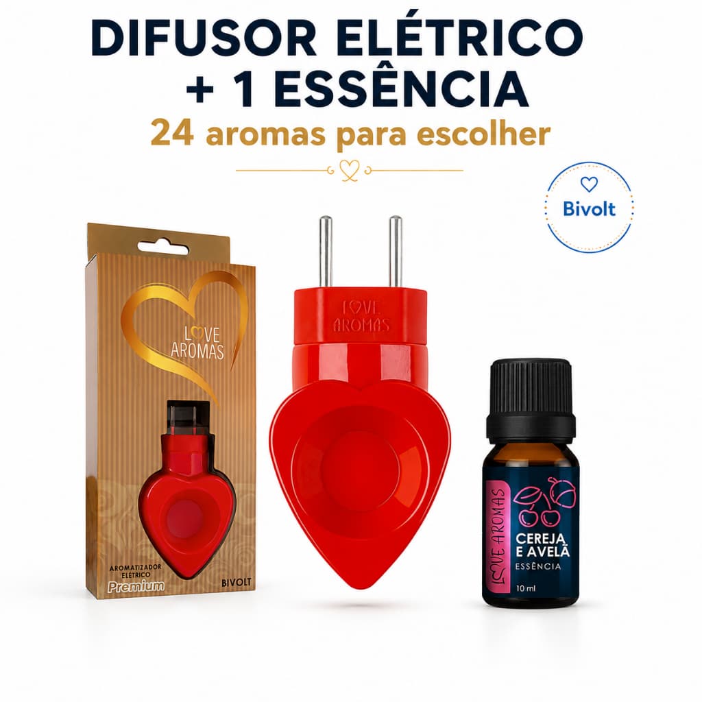 Difusor Elétrico Bivolt de Ambiente Cor Vermelho + 1 Essência Aromática 10ml Love Aromas