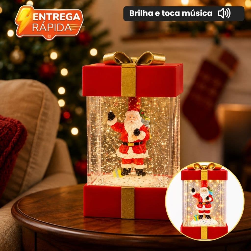 Enfeite Natalino Papai Noel Musical com Led Decoração de Natal