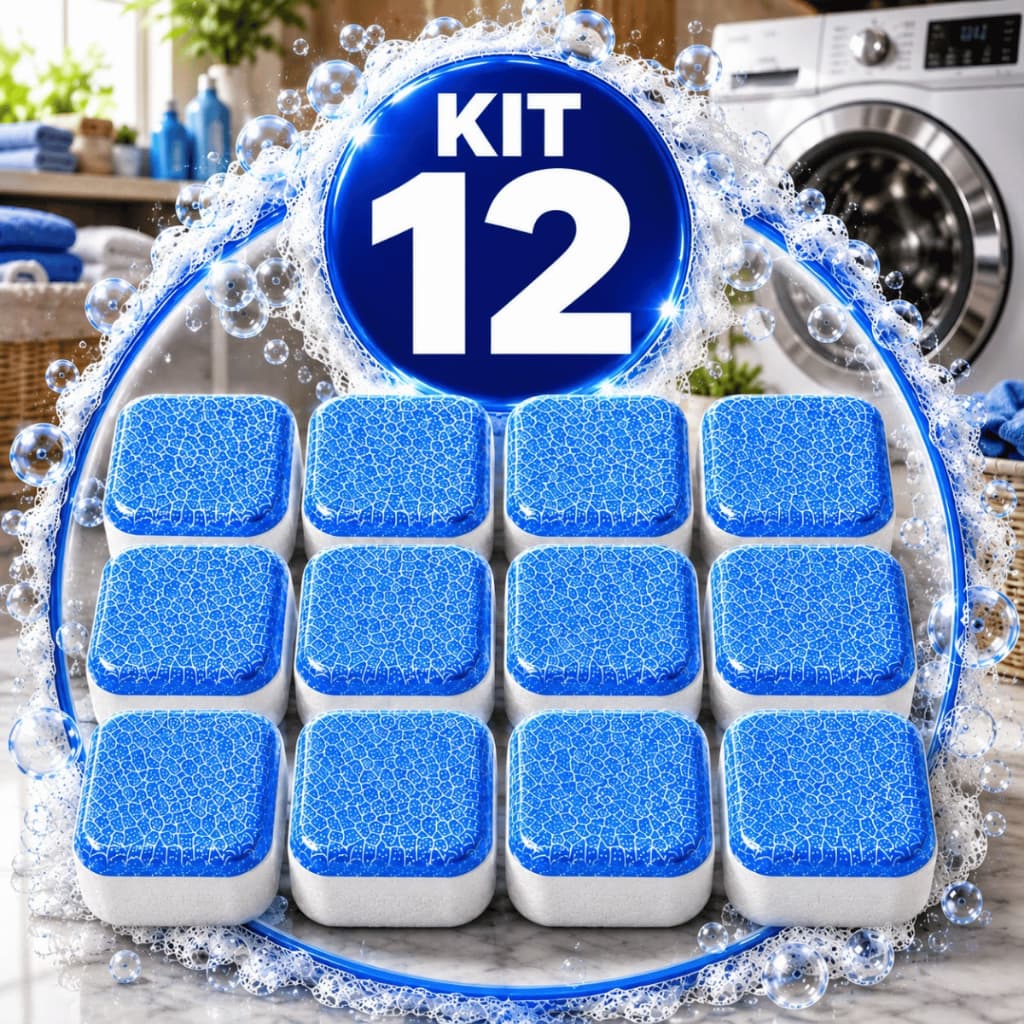 Kit 12 Pastilha Limpeza Máquina Lavar Roupa Louça Tablete Lavadora Removedor de Odor Cheiros Mofo Manutenção Sujeiras