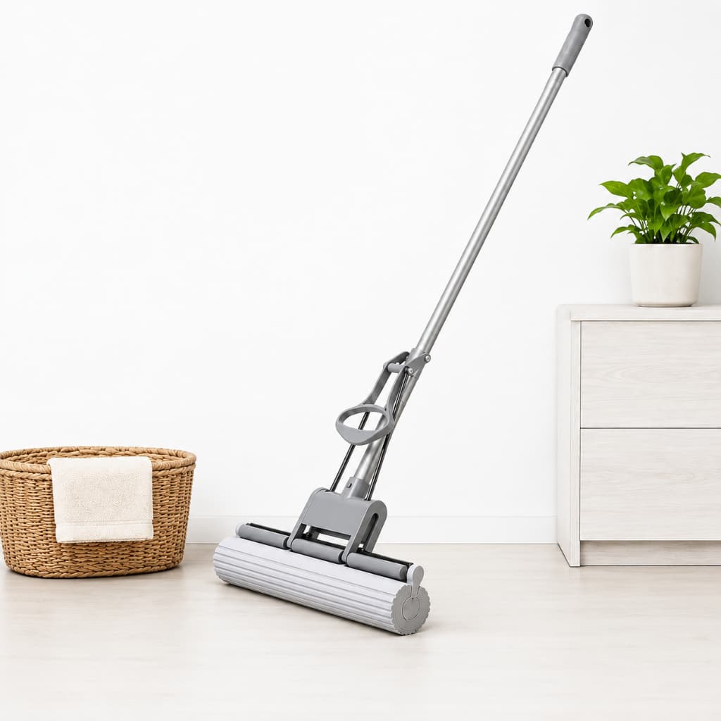 Rodo Mop Esponja PVA Alta Absorção com Cabo de Metal Epóxi para Uso Seco e Molhado