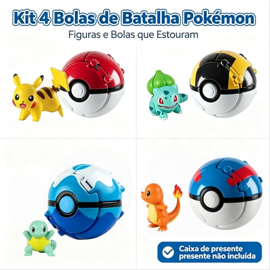 Bola Pokémon Brinquedo Lançador Figura Ação, Bola de Batalha com Boneco Pokémon para Crianças Presente
