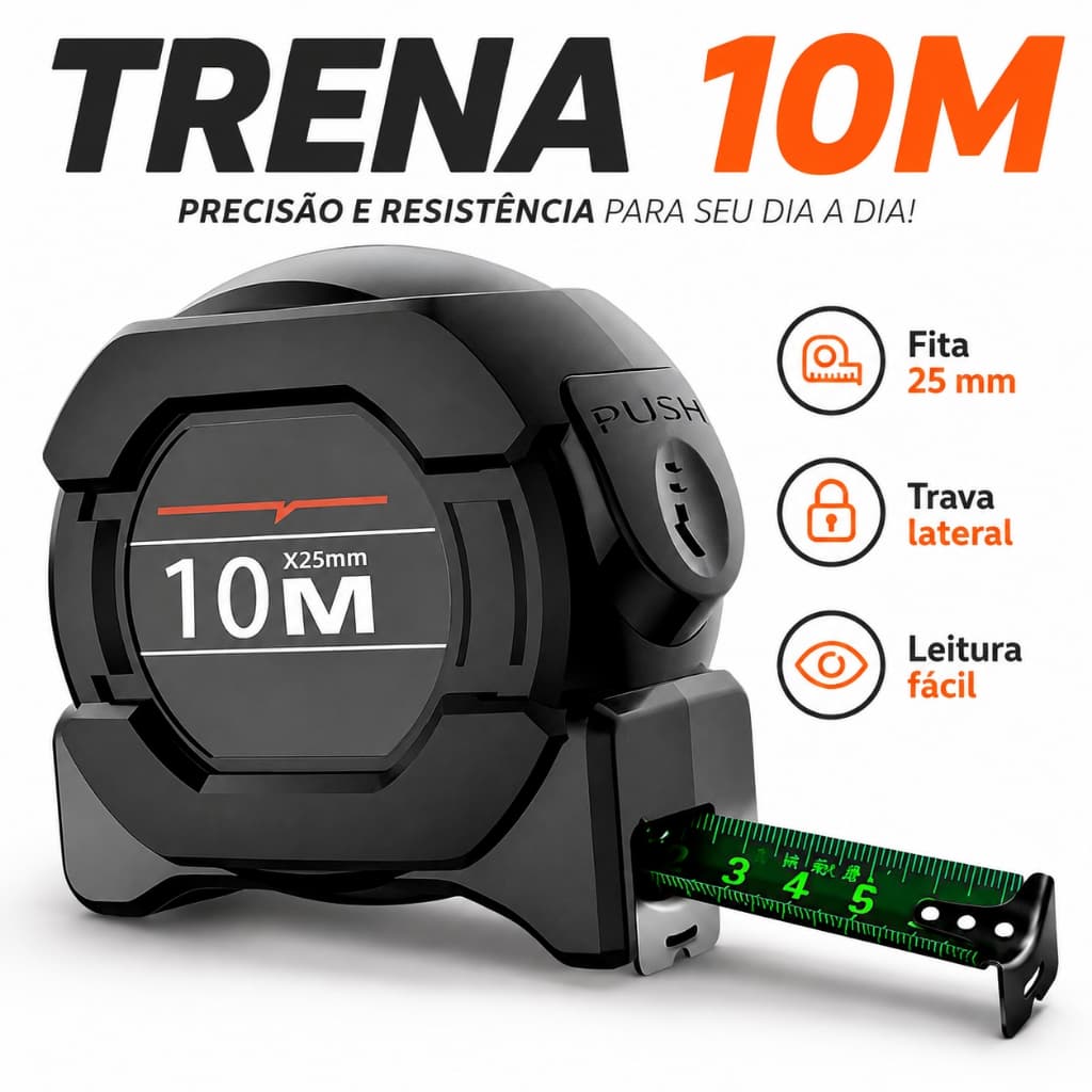 Fita Métrica Trena Profissional 10m Aço Reforçado Alta Precisão Trava Automática
