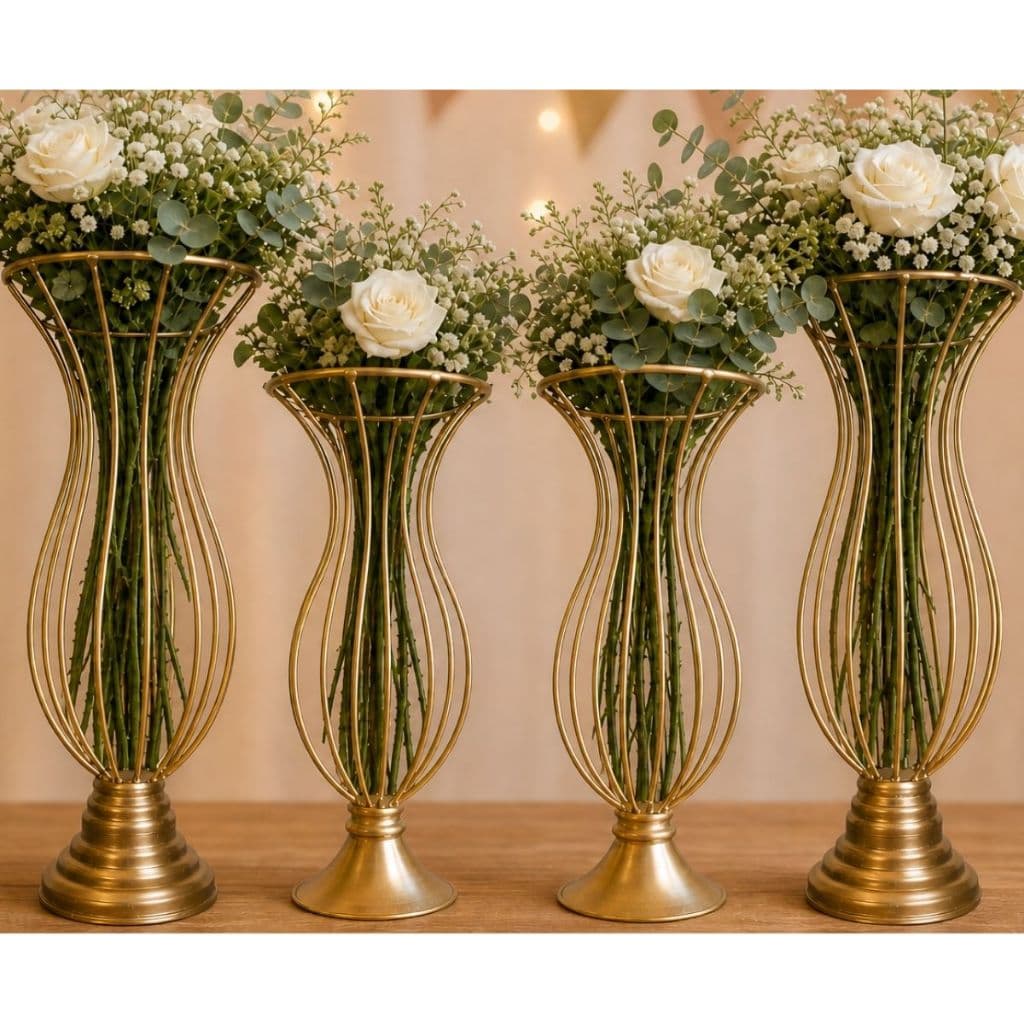 4 Vaso Dourado Armação 35cm E 30cm Para Pedrarias Decoração Luxo de Festas