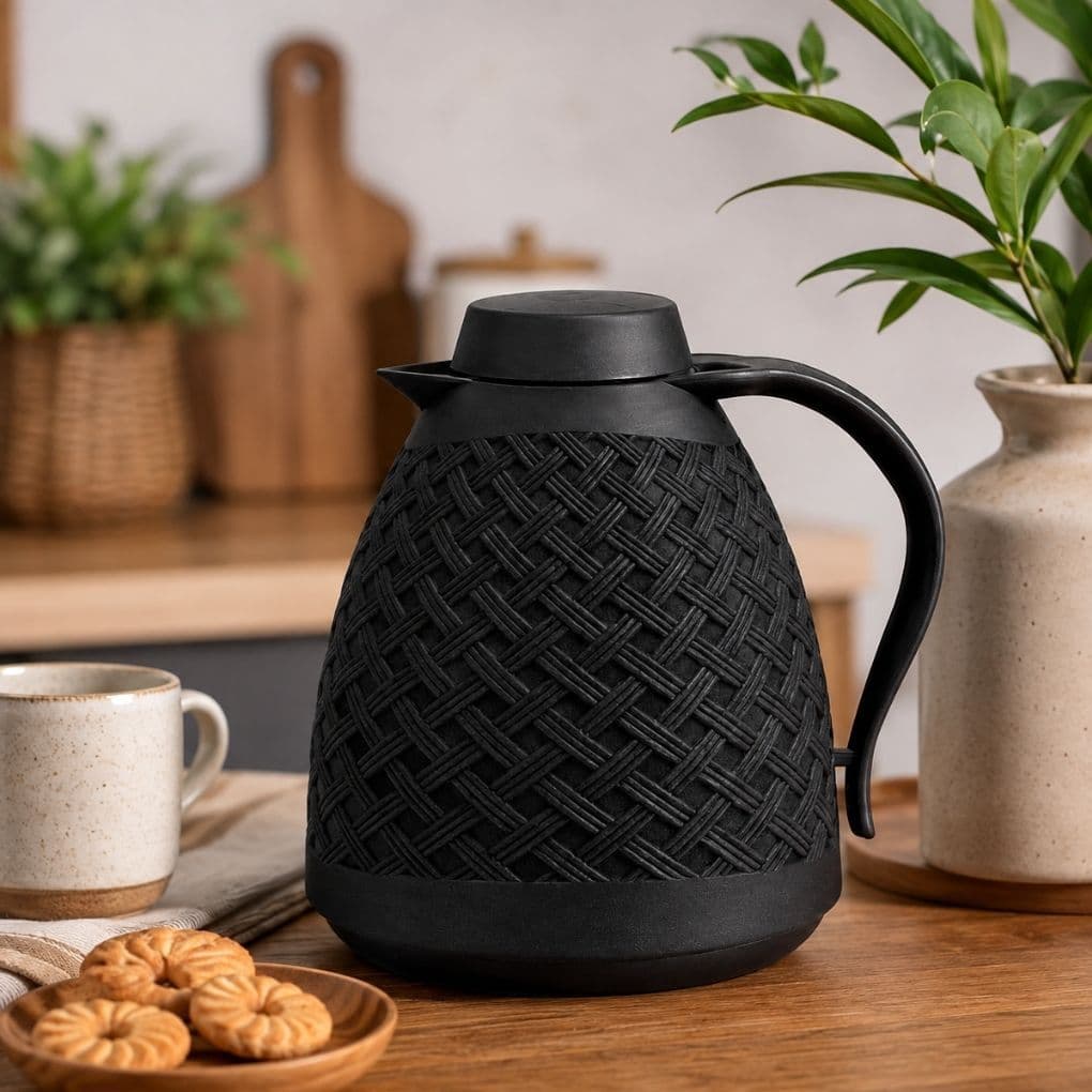 Garrafa Térmica Café Chá Agua Rattan 400ml Preta Preto