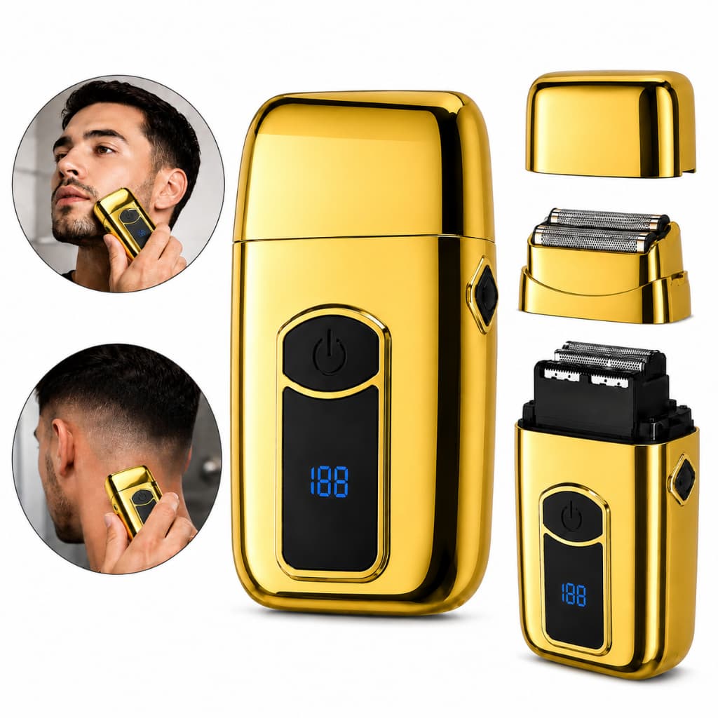 Máquina Shaver Elétrica Profissional Recarregável Sem Fio Corte de Cabelo Acabamento Preto Dourado