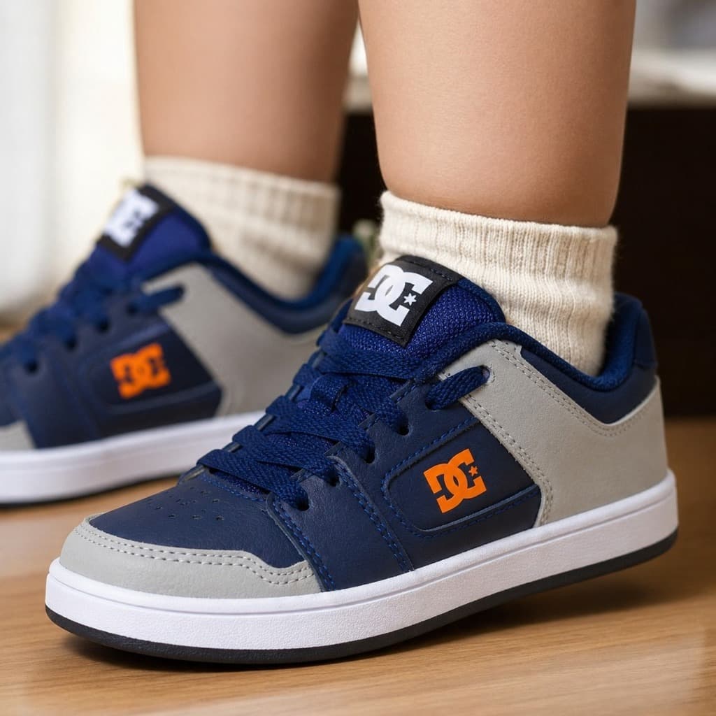 Tênis Infantil Menino Azul e Cinza Casual Moderno