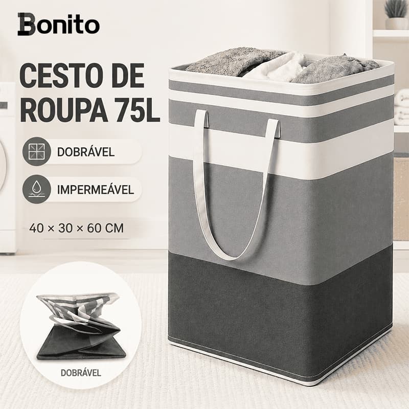 BONITO Cesto de Roupa Suja 75L Dobrável Grande Impermeável com Alças Organizador para Lavanderia e Brinquedos