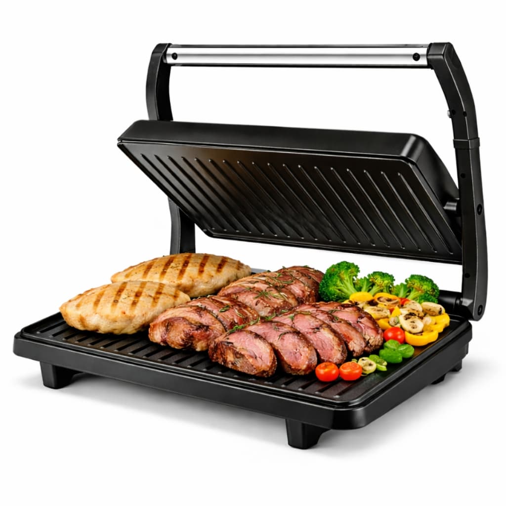 Mini Grill Elétrico 750W 220V Antiaderente Inox Abertura 180° Sanduicheira