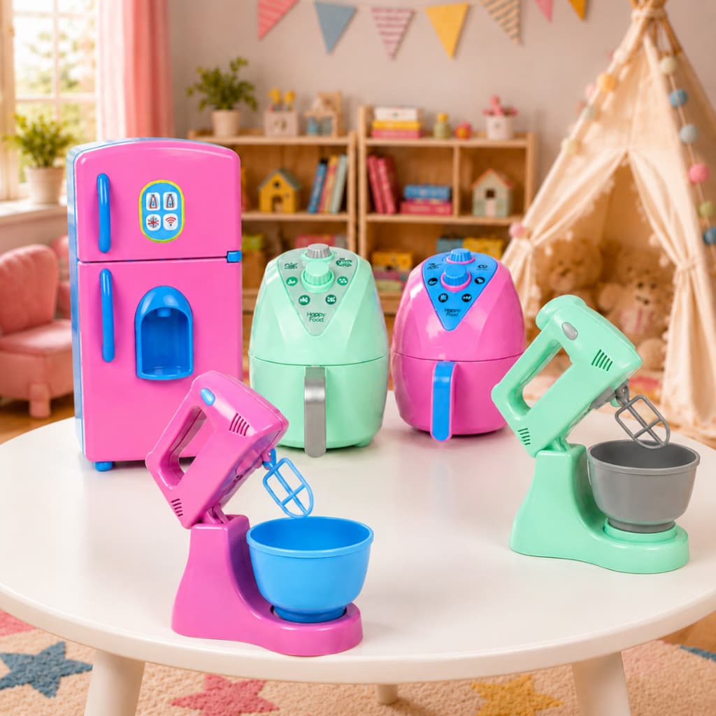 Kit Mini Cozinha Eletrodomésticos Brinquedo Batedeira Air Fryer Geladeira Presente Dia Das Crianças