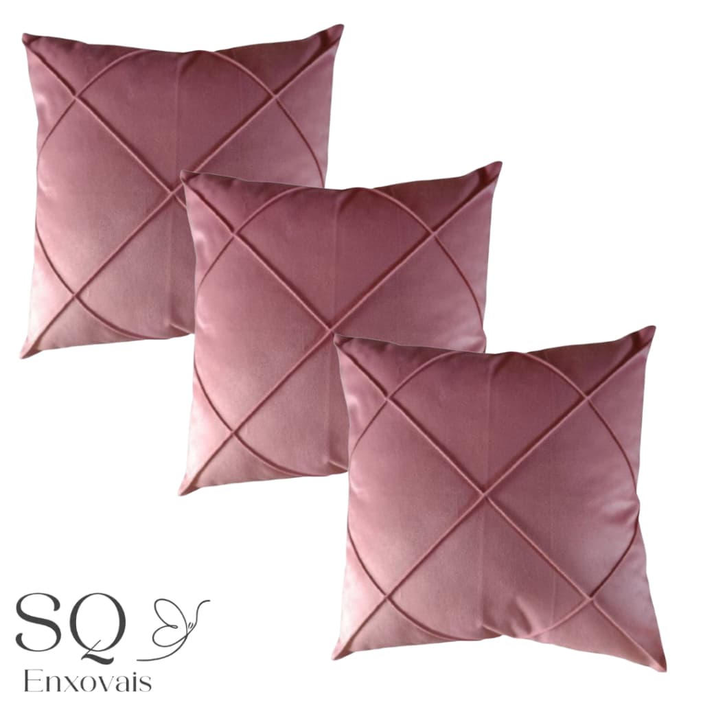 Kit Com 3 Capas De  Almofada Grande 60x60cm Em Suede Drapeada