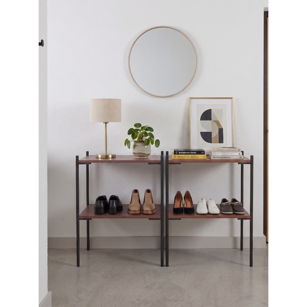 kit com 2 Sapateira dois Níveis Moderna Aço Multiuso Vertical Para Hall de Entrada