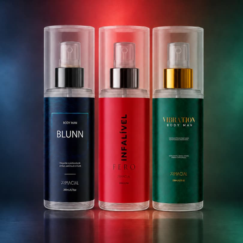 KIT COM 3 BODY SPLASH MASCULINO VIBRATION + BLUNN + INFALÍVEL FERO 200ML - PERFUME CÍTRICO AMADEIRADO AQUÁTICO