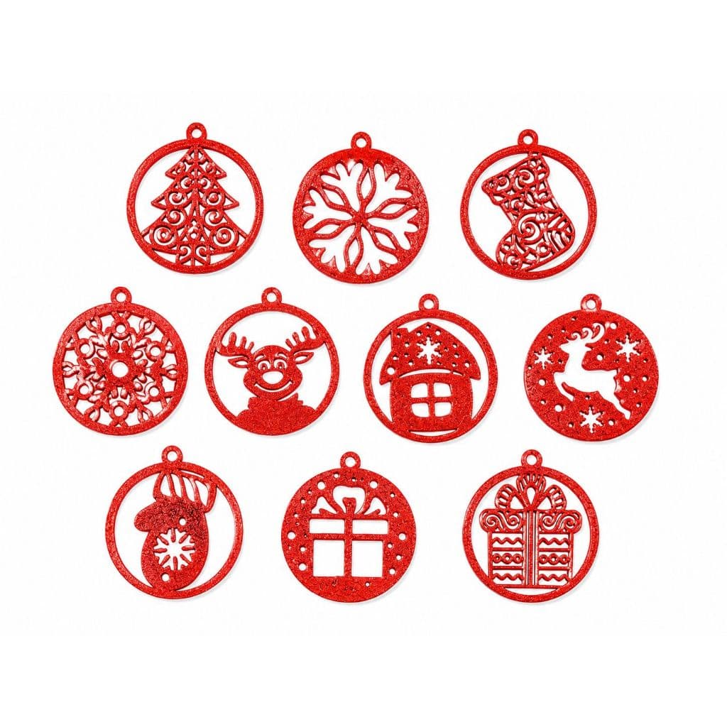 Kit Enfeites para Árvore de Natal 10 Peças 3D – Ornamentos Natalinos Decorativos Vermelho