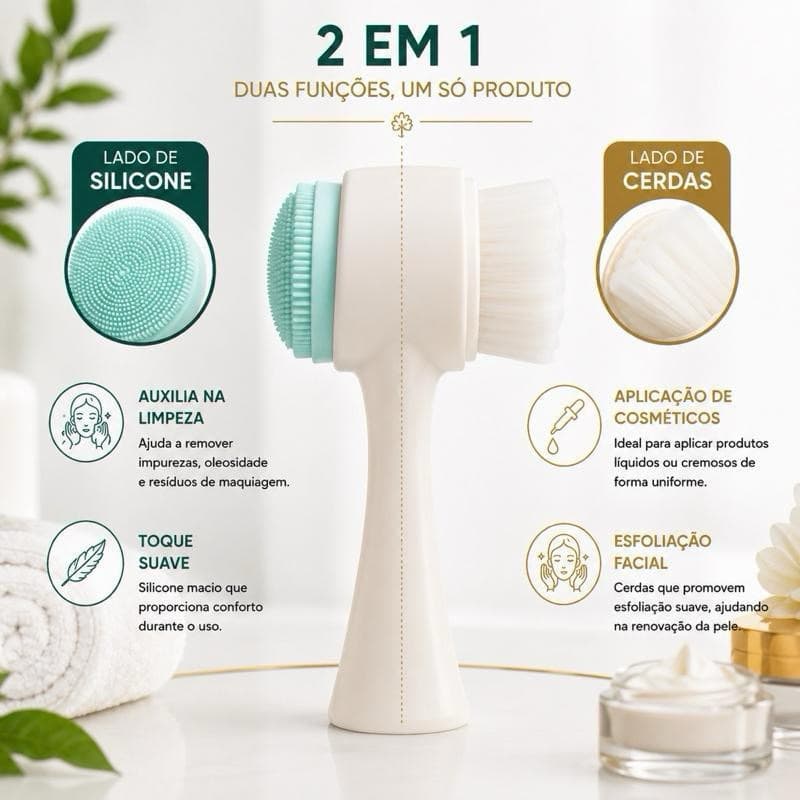 kit 01/02 Escova Limpeza Facial 2 Em 1 Aparelho Massagem Esponja Cerdas Macias Dupla Face Escova De