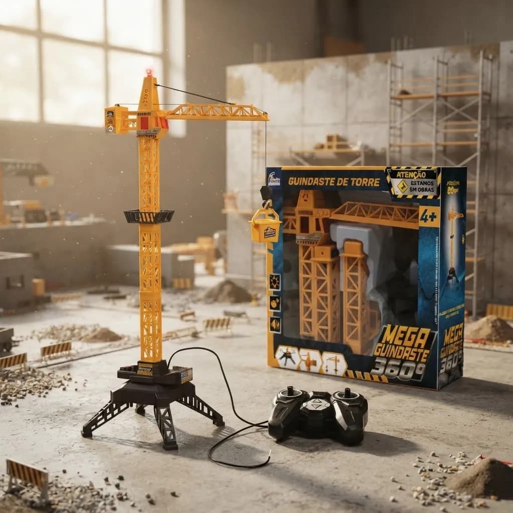 Brinquedo Mega Guindaste Infantil Controle Remoto 80cm 360º Com Luz e Som Construção Realista Fênix