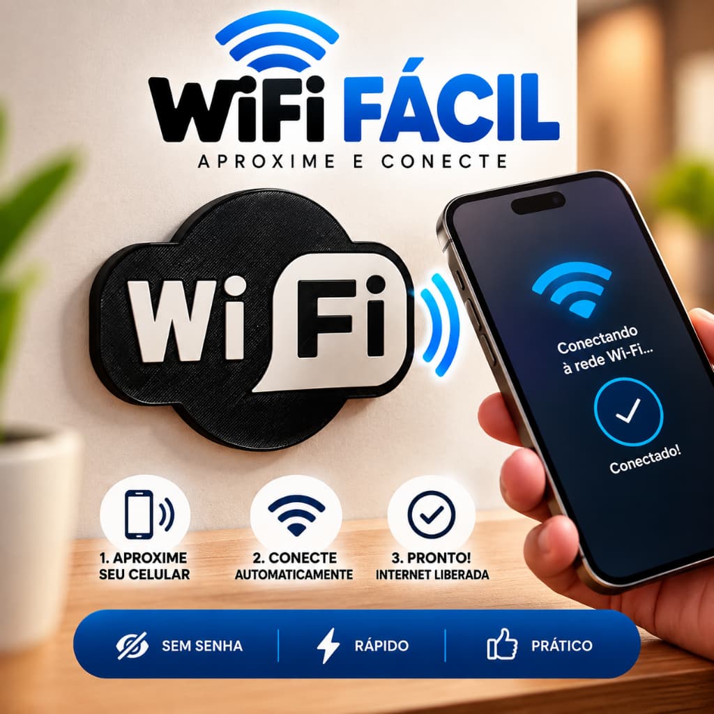 Placa Decorativa para Senha WiFi Fácil – Conexão por Aproximação (Android/iPhone) | Acesso Rápido à Internet para Visita