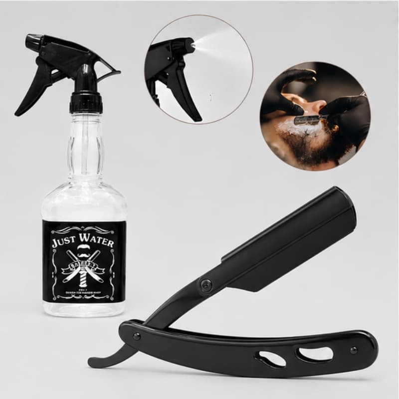 Kit Borrifador De Água Spray Para Barbeiro/Cabelereiro + Navalhete Inox