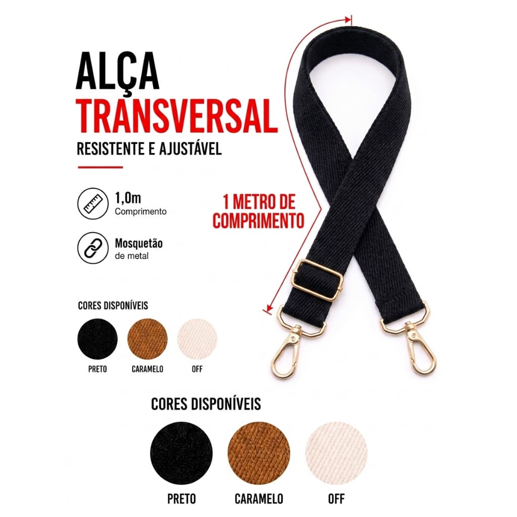 Alça de Bolsa Fita de Gorgurão  Transversal Tiracolo Regulável Ombro Metal Dourado Colorida Bolsa Feminina