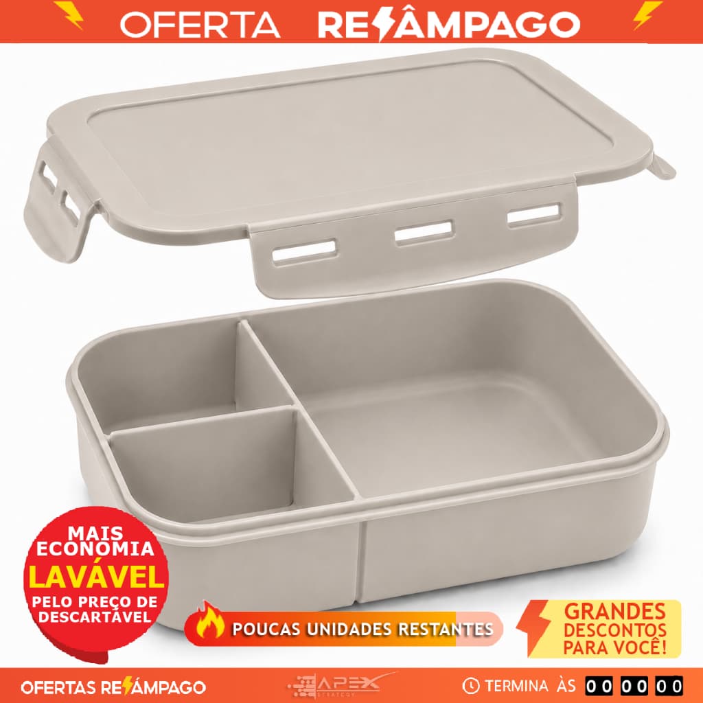 Marmita Hermética Fendi 1250ml 3 Divisórias BPA Free Reutilizavel Freezer Microondas Lava Louças