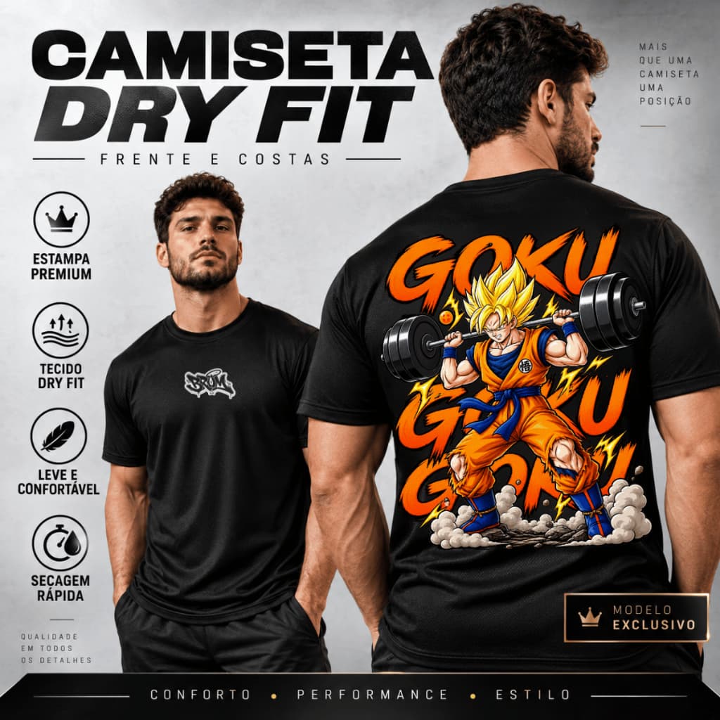 Camiseta Dry Fit Masculina Estampa Goku GYM Musculação Academia Corrida Cross Fit