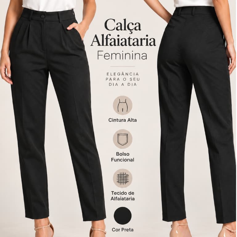 Calça Feminina Zarah Slim Alfaiataria Social | Cintura Média | Confortável M G GG | Envio Imediato