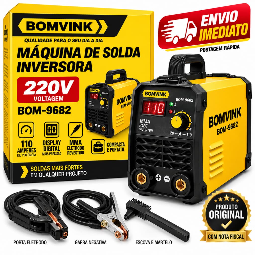Máquina de Solda Inversora Bomvink 220V Digital MMA Eletrodo Portátil BOM-9682