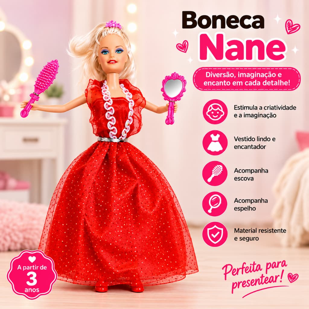 Boneca Fashion Infantil Com Vestido E Acessorios Brinquedo Criativo Para Meninas