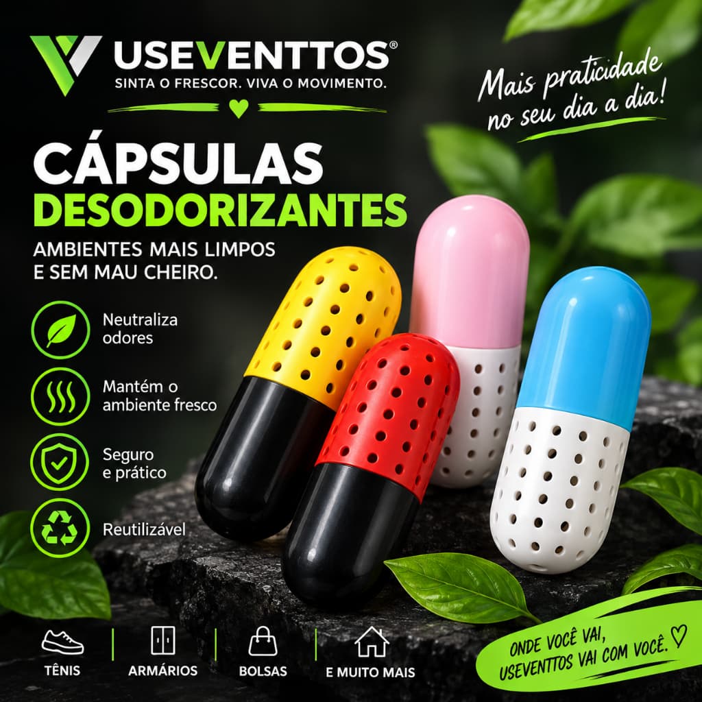 Cápsula Desodorizante Useventtos | Tênis e Calçados e Closet | Neutralizador de Odores Reutilizável | Kits