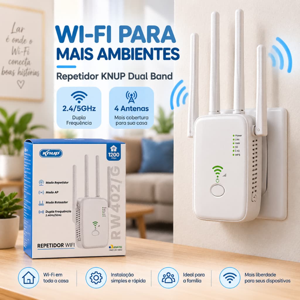 Repetidor De Sinal Wi-Fi Knup Dual Band 2.4/5GHz 4 Antenas RW402/G