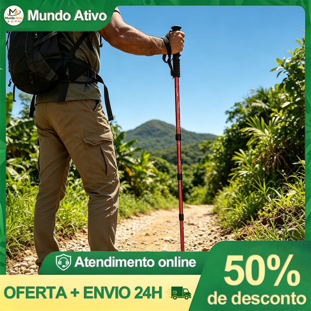 Bastão Antishock Caminhada Trilha Telescópico Ajustável 64-135cm Com Amortecedor Acessórios