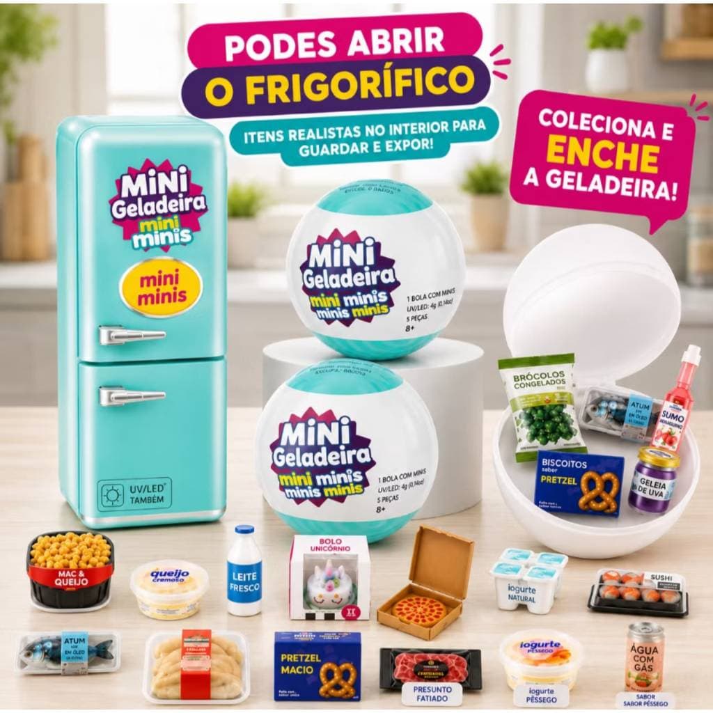 Mini Geladeira Mini Brand Brinquedo Fill The Fridge Com 2 Bolas Cápsulas Mini Itens Presente Criança Presente Menina