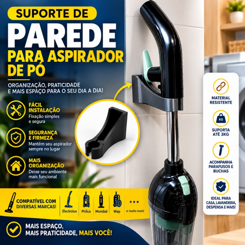 suporte de parede para aspirador de po vertical mall inline badgeAspirador de Pó Vertical Britânia 2 em 1 1200W BAS1200C