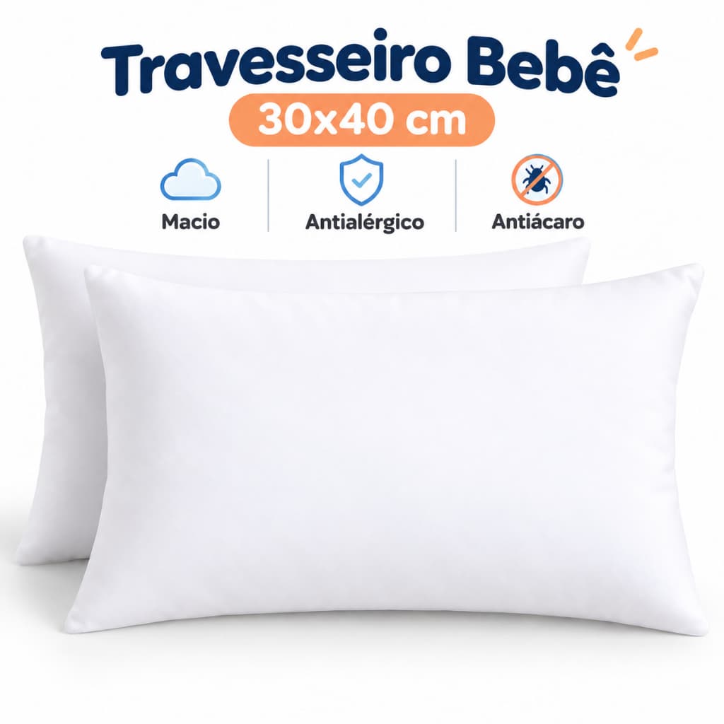Kit Travesseiro Bebê 30x40cm Antialérgico Antiácaro Macio Para Berço