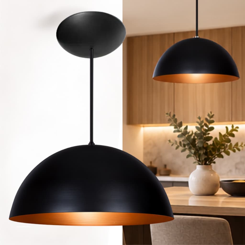 Pendente Decorativo Meia Lua 30cm Kit1 Vintage Regulável Cabo 1m Casa Sala Quarto Cozinha Ambiente