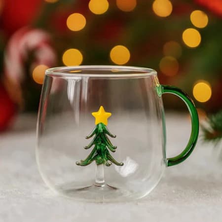 Caneca Xicara De Vidro 3d Arvore Natal Transparente 400ml Transparente Árvore De Natal