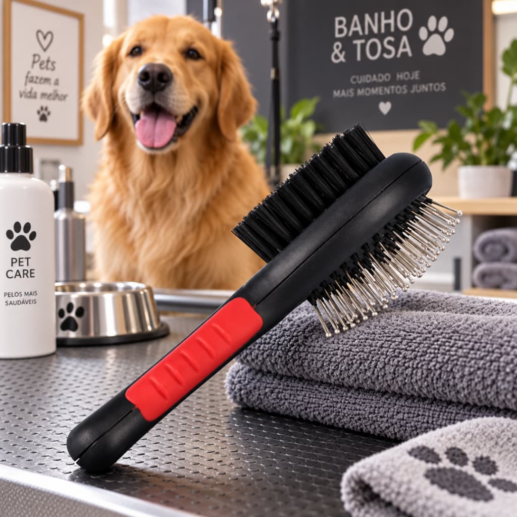 Escova Para Pet Escova Para Cães Dupla Rasqueadeira Para Cães e Gatos Cerdas Macias Desembaraça e Dá Brilho