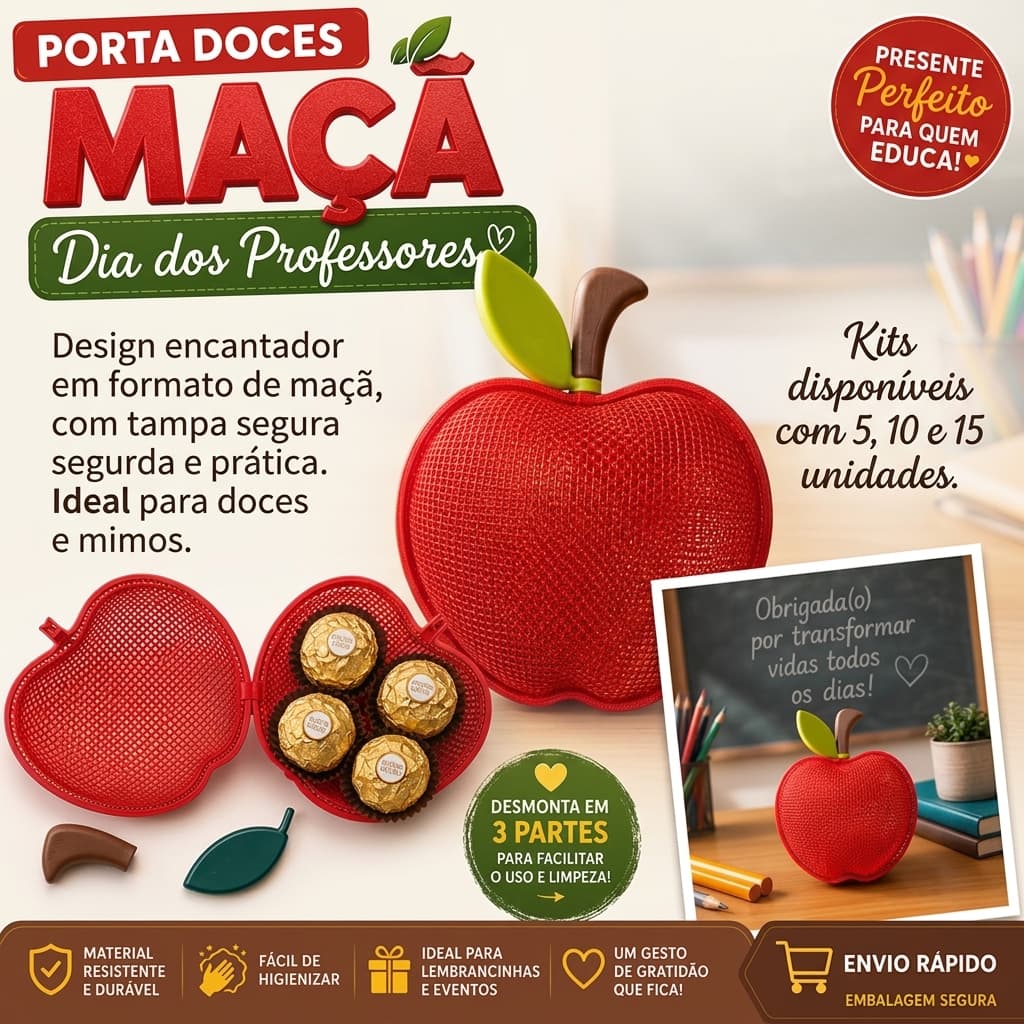 Kit Porta Doces Bombom Maçã Personalizada Dia dos Professores Lembrancinha Professor Presente Escolar
