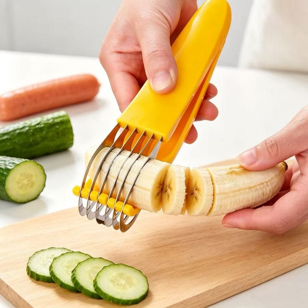 Fatiador de Banana e Pepino com Lâminas em Aço Inoxidável, Cortador Rápido e Uniforme para Cozinha