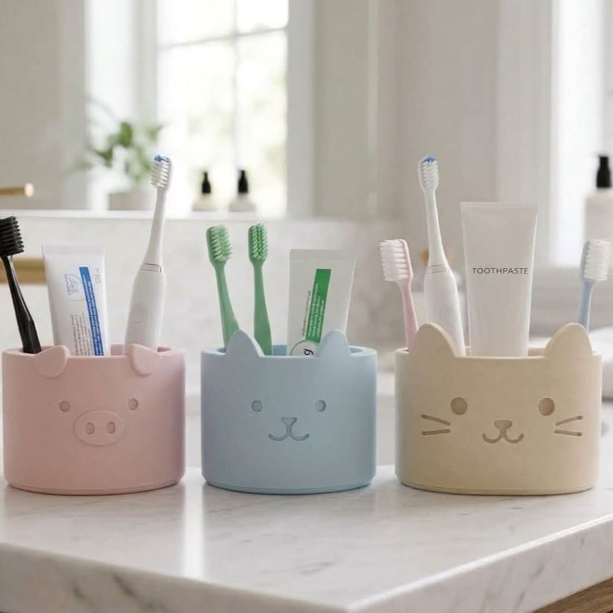 Suporte Porta Escova De Dente E Pasta Infantil Bichinhos Fofo Organizer Para Banheiro Porta Escovas.