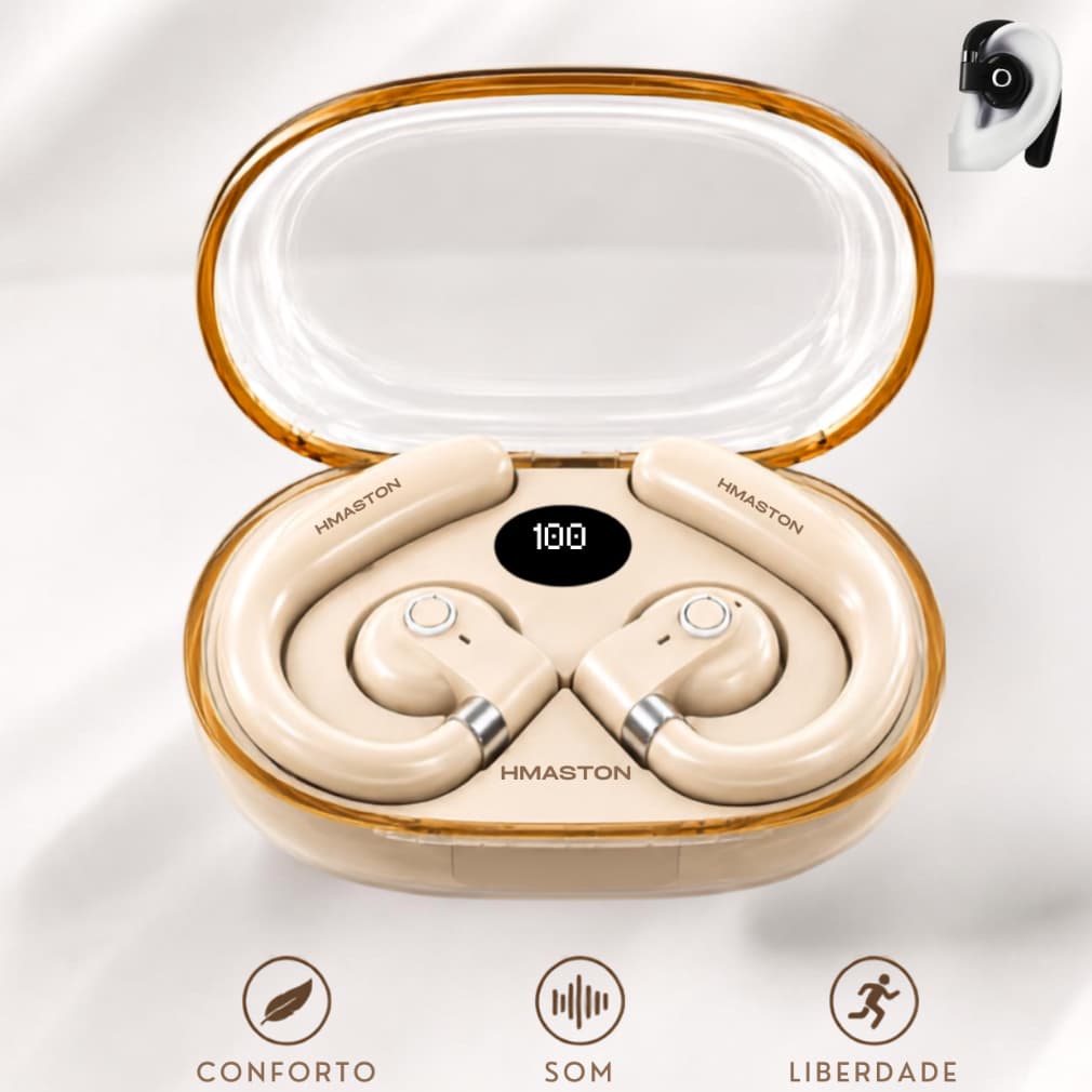 Fone De Ouvido Bluetooth Sem Condução Acústica Sem Fio TWS Bluetooth 5.3 Display LED HD Microfone Esportivo Resistente