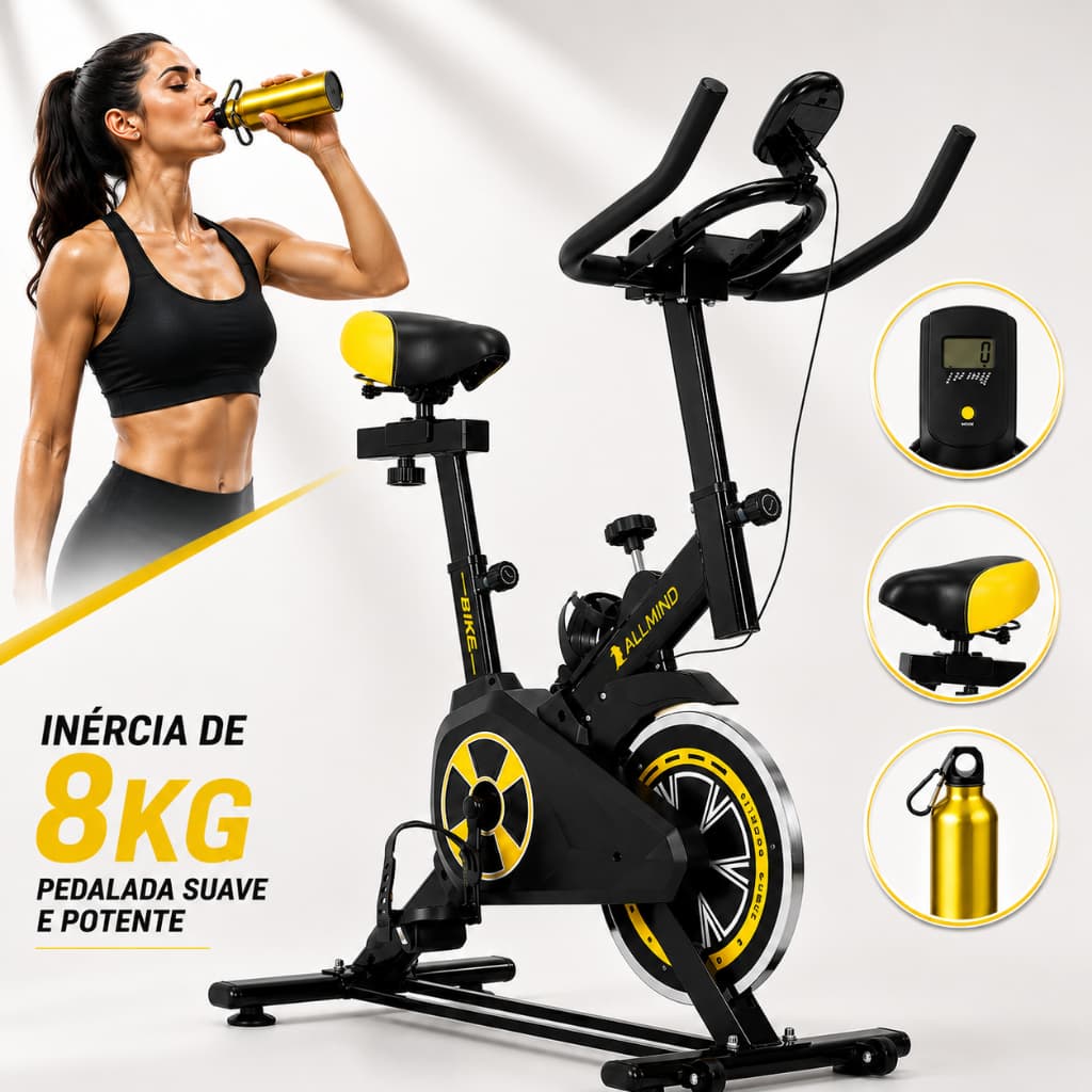 Bicicleta Bike Ergometrica Spinning Academia Fitness Profissional 8KG De Inercia