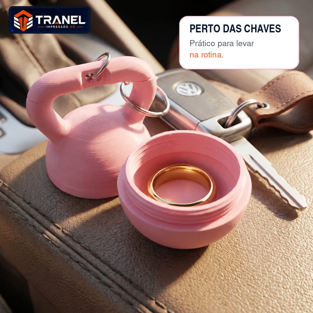 Chaveiro Porta-Joias Kettlebell com Rosca | Mini Porta-Objetos para Anéis e Brincos 3D