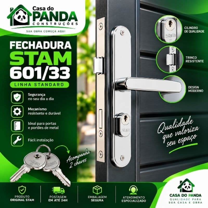 Fechadura Externa/Interna Stam Porta Aluminio/Ferro 601/33 Inox