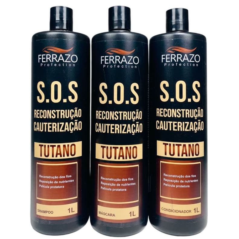 Kit S.O.S Tutano Reconstrução Cauterização 3 Passos 1L Nutrição e Hidratação Ferrazo Profection