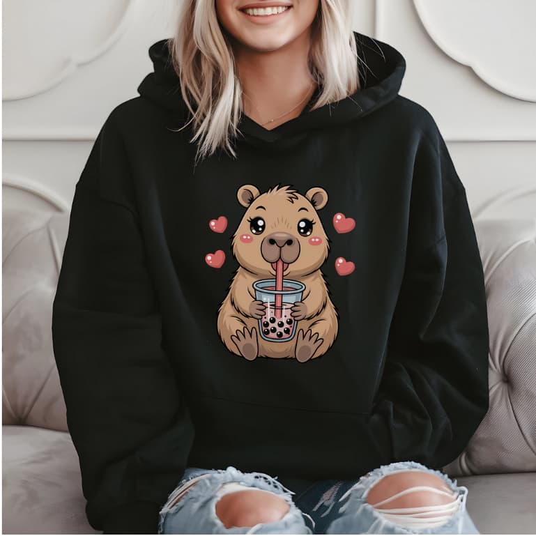 Moletom Canguru Com Capuz Blusa de Frio Casual Fofinho Bolso Confortável Inverno Capivara