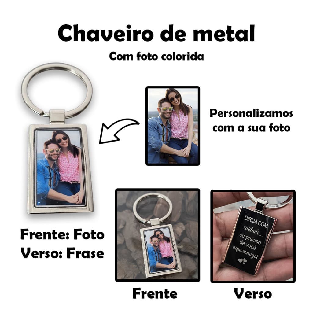 Chaveiro de Aço Namorados - Com Foto Colorida - Casal - Família - Presente Dia dos Pais