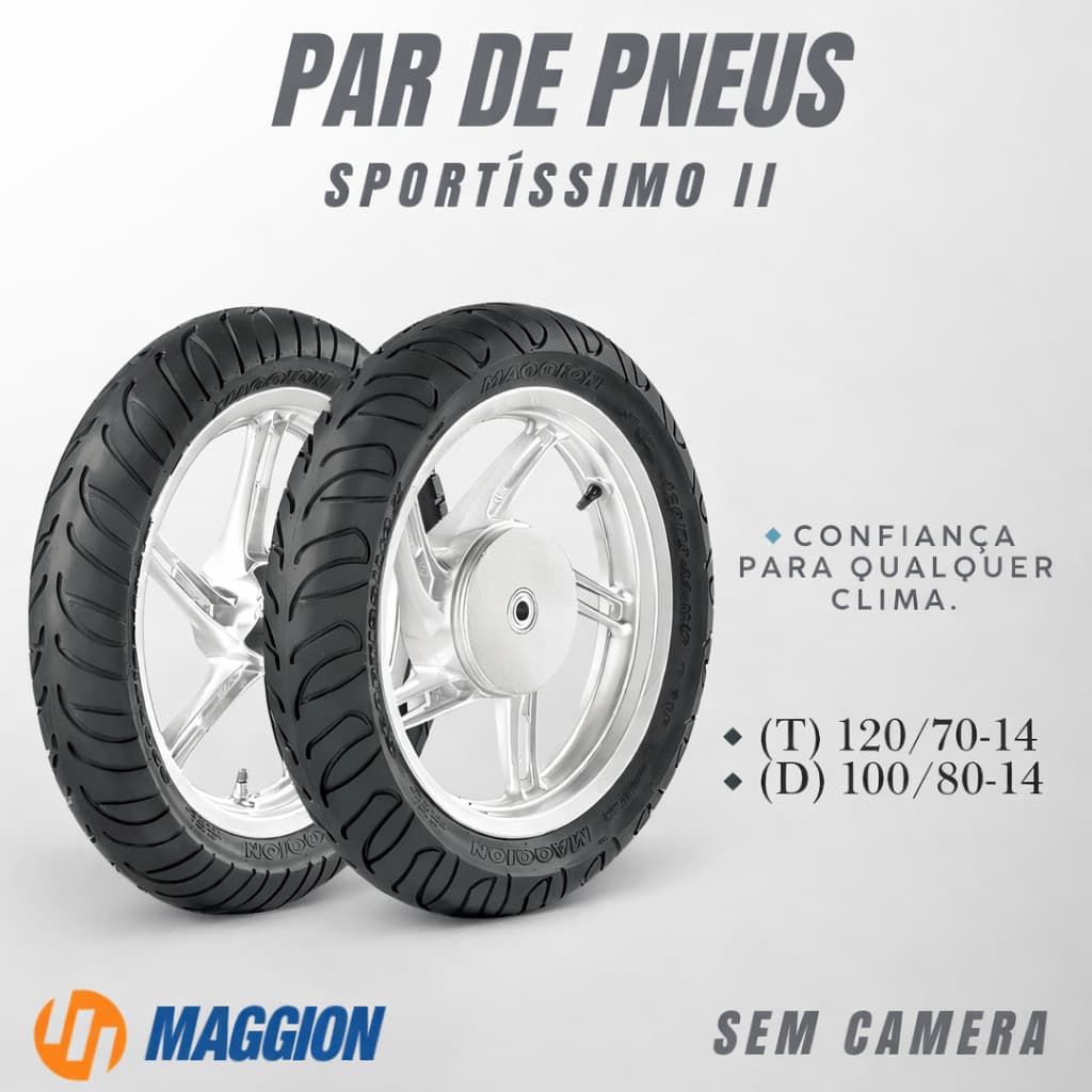Par De Pneus Para Moto Sportíssimo II 120/70-14 (T) e 100/80-14 (D) Maggion Para Uso S/Câmara