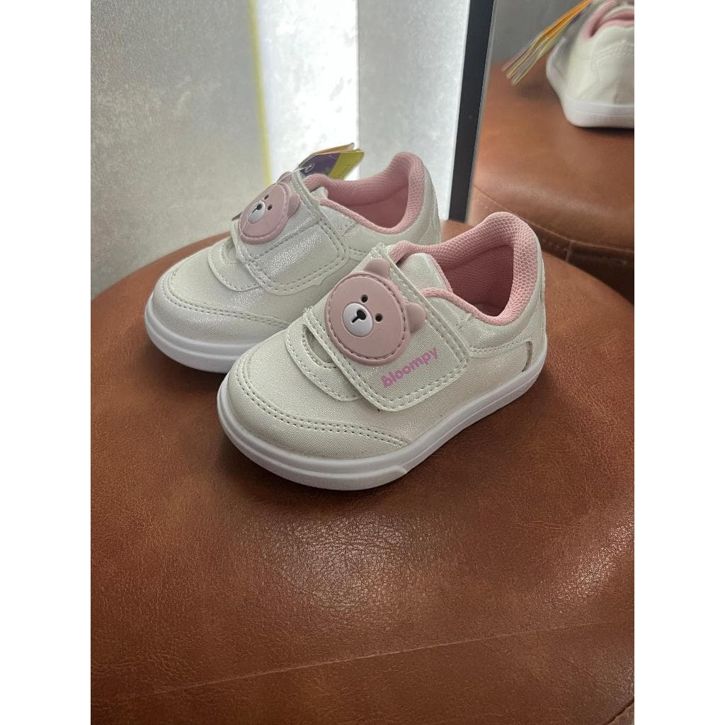 TÊNIS INFANTIL FEMININO MENINA BLOOMPY URSINHO BRANCO ROSA VELCRO BRILHO