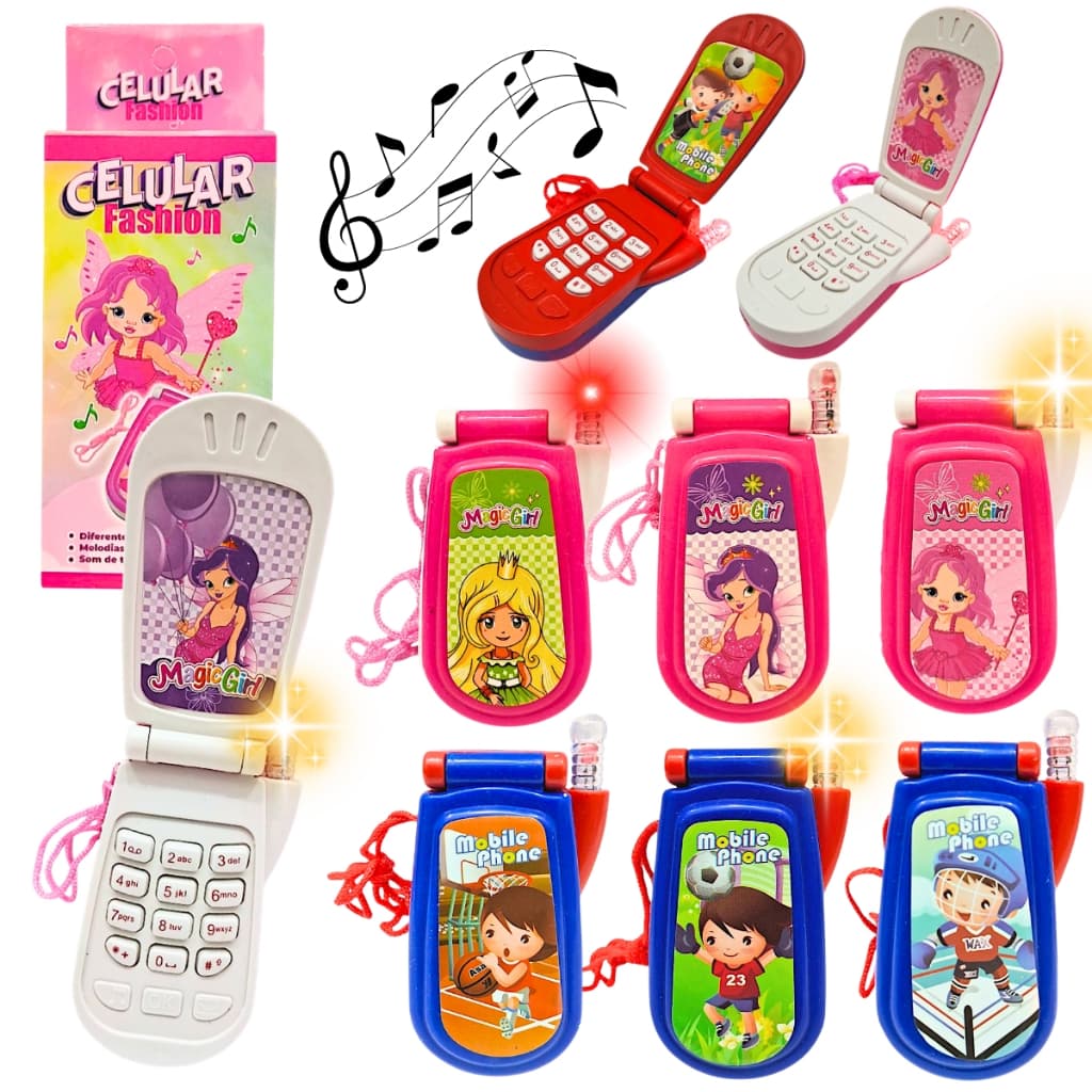 Kit 10 Celular Brinquedo Lembrancinha Menina Menino Musical Colorido Prenda Crianças Atacado Revenda